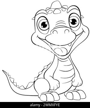 Schwarz-weiß-Illustration eines glücklichen Baby-Dinosauriers. Stock Vektor