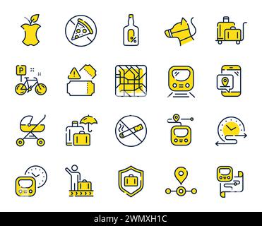 Symbole der U-Bahn-Linie. U-Bahn-Karte, Standort der Station und Verhaltensregeln umreißen Symbole. Vektor Stock Vektor