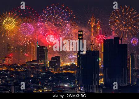 Feuerwerk, Silvester, Skyline von Bangkok, Thailand Stockfoto