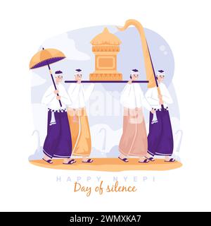 Balinesischer Nyepi-Tag religiöse Traditionen Illustrationsdesign Stock Vektor