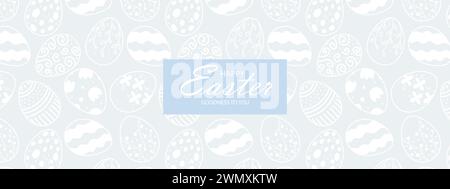 Happy Easter Inschrift auf Hintergrund des Vintage-Stil-Ostermusters auf blauem Hintergrund. Stock Vektor