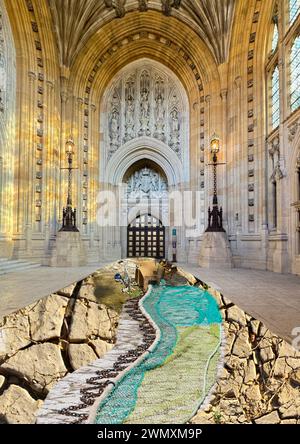 Ein grafisches Beispiel für die vielen Dinge, über die Politiker im Palace of Westminster nachdenken und Entscheidungen treffen müssen. Klimawandel, Bodenerosion verschmutzte Flüsse und Meere, Überfischung, Fangquoten, Landwirtschaft, Umweltmanagement, Stauseen, Wasserversorgung, landwirtschaftliche Abflüsse, trockene Flüsse, Waldbrände, Plastikverschmutzung und vieles mehr. Design, Fotografie und Bearbeitung von Russell Moore. Durchsuchen Sie die Portfolioseite von Russell Moore nach weiteren Bildern. Stockfoto