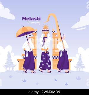 Die Melasti-Zeremonie feiert die Illustration des Bali-nyepi-Tages Stock Vektor