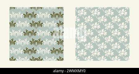 Modernes botanisches minimales Wildblumen-Vektormuster-Set. Sommer Geschlecht neutral gepresste Blume Silhouette Hintergrund. Einfaches Naturpapier mit Blumenmuster Stock Vektor