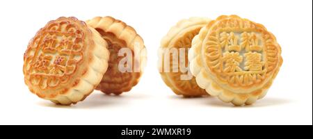 Mooncake isoliert über weißem Hintergrund. Stockfoto