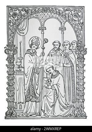 St. Germanus, Bischof von Auxerre aus einer Zeichnung von August Welby Pugin: Stich aus dem Leben der Heiligen von Reverend Sabin Baring-Gould, veröffentlicht 1898 Stockfoto