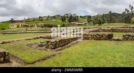 Panorama des Sonnentempels in Ingapirca die wichtigsten archäologischen Ruinen der Inka in Ingapirca, Provinz Kanar, Ecuador. Stockfoto