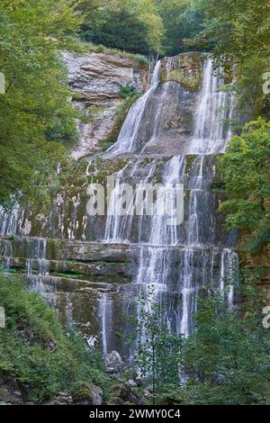 Frankreich, Jura, Menetrux en Joux, Ort der Herisson Wasserfälle, der Saut Eventail Wasserfall Stockfoto