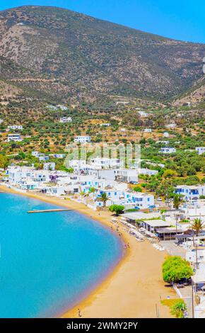 Griechenland, Dodekanesische Inseln, Sifnos Insel, Platis Gialos Strand, Hochwinkelblick, Platis Gialos Stockfoto