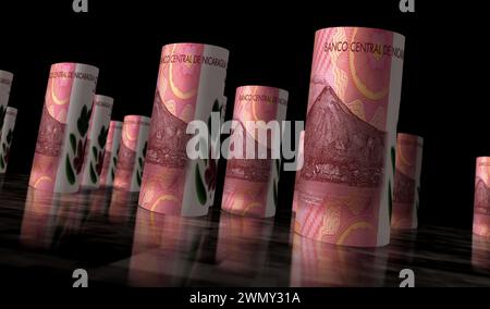 Nicaraguanisches Geld nicaraguanisches cordobas-Geld gerollte 3D-Illustration. 500 NIO-Banknotenrollen. Konzept von Finanzen, Bargeld, Wirtschaftskrise, Geschäftserfolg, Stockfoto