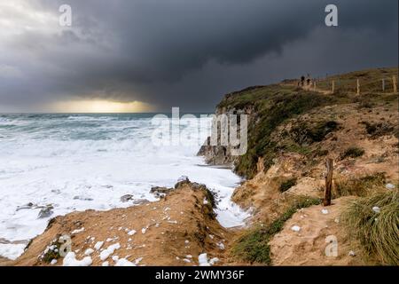 Frankreich, Morbihan, Quiberon, Sturm Karlotta während der Flut Stockfoto