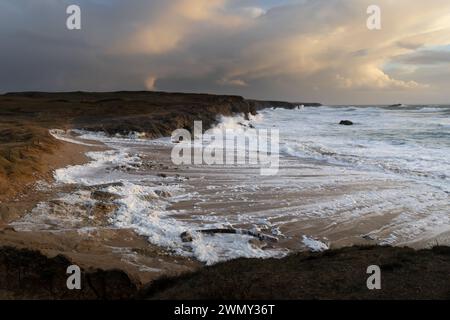 Frankreich, Morbihan, Quiberon, Sturm Karlotta während der Flut Stockfoto