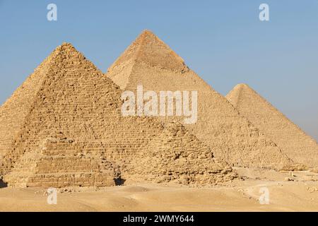 Ägypten, Kairo, Guiza, Memphis und seine Nekropole, die Pyramidenfelder von Gizeh bis Dahshur, die von der UNESCO zum Weltkulturerbe erklärt wurden, die Pyramiden Stockfoto