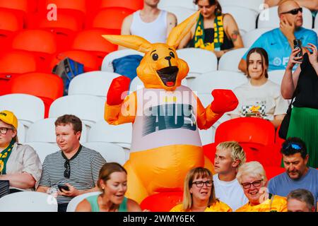 Melbourne, Victoria, Australien. Februar 2024. MELBOURNE, AUSTRALIEN - 28. FEBRUAR: Fanatmosphäre beim AFC Olympischen Frauenfußballturnier Paris 2024 Asiatische Qualifikationsrunde 3 zwischen Australien Matildas und Usbekistan im Marvel Stadium am 28. Februar 2024 in Melbourne, Australien. (Kreditbild: © Chris Putnam/ZUMA Press Wire) NUR REDAKTIONELLE VERWENDUNG! Nicht für kommerzielle ZWECKE! Stockfoto