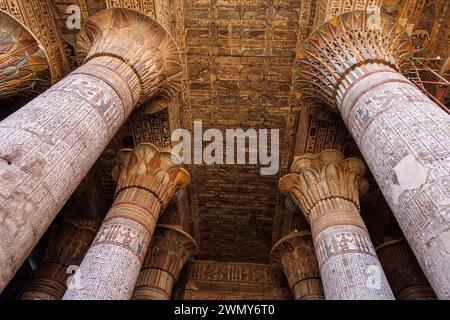 Ägypten, Esna, Pharaonentempel in Oberägypten aus ptolemäischer und römischer Zeit, die von der UNESCO zum Weltkulturerbe erklärt wurden, Khnum-Tempel Stockfoto