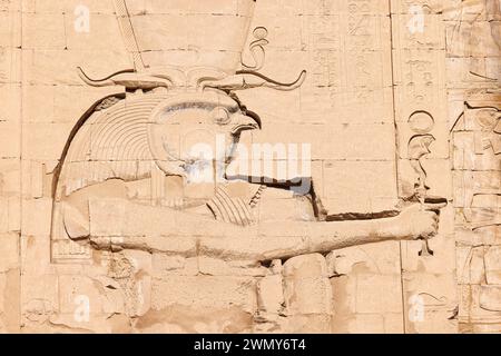 Ägypten, Edfu, Pharaonentempel in Oberägypten aus ptolemäischer und römischer Zeit, die von der UNESCO zum Weltkulturerbe erklärt wurden, Horus-Tempel Stockfoto