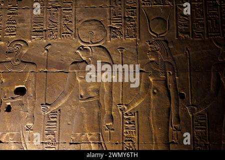 Ägypten, Edfu, Pharaonentempel in Oberägypten aus ptolemäischer und römischer Zeit, die von der UNESCO zum Weltkulturerbe erklärt wurden, Horus-Tempel Stockfoto