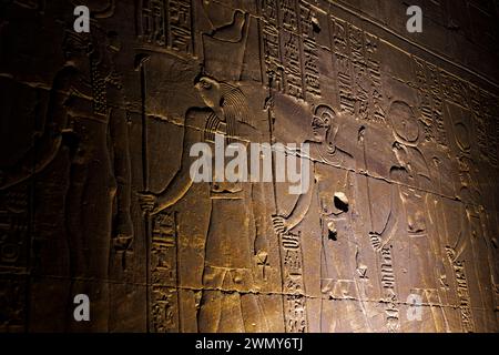 Ägypten, Edfu, Pharaonentempel in Oberägypten aus ptolemäischer und römischer Zeit, die von der UNESCO zum Weltkulturerbe erklärt wurden, Horus-Tempel Stockfoto