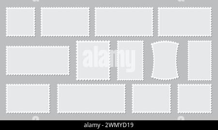 Vintage-Briefmarkenkollektion mit leeren Rahmen für Hintergrund und Design. Vektordarstellung alter Mailvorlagen Stock Vektor