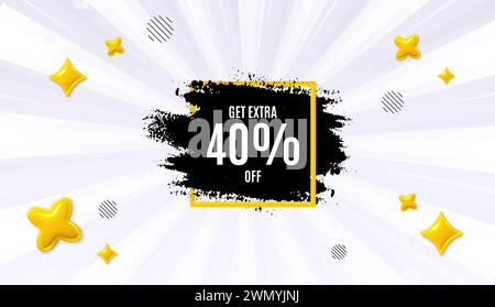 Erhalten Sie 40 % Rabatt auf Pinselbanner. Rabatt quadratischer Rahmen. Bieten Sie ein Sonnenstrahl-Banner an. Vektor Stock Vektor