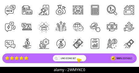 Symbole für Job-, Währungs- und schnelle Zahlungspositionen für die Web-App. Piktogramsymbol. Zeilensymbole. Vektor Stock Vektor