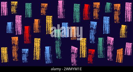 Satz Pinsel gezeichnete dicke Kritzellinien. Farbiges Grunge-Banner für dein Design. Abstraktes Symbol mit Kreide. Tintenspritzer und künstlerische Designelemente. Stock Vektor