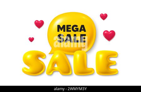 Mega Sale-Tag. Sonderangebot Preisschild. Verkaufstext 3D-Banner mit Chat-Blase. Vektor Stock Vektor