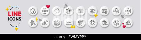 Symbole für Online-Buchhaltung, gefälschtes Internet und Zertifikatszeilen. Für Web-App drucken. Weiße Tasten 3D-Symbole. Vektor Stock Vektor