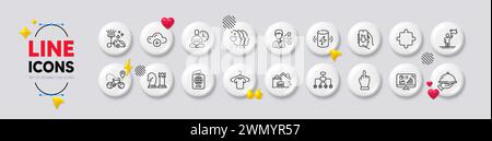 Symbole für die Leitung von Drittanbietern, Freunden und Ladegeräten. Für Web-App drucken. Weiße Tasten 3D-Symbole. Vektor Stock Vektor