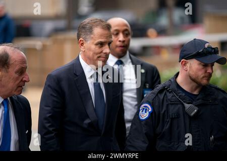 Washington, Usa. Februar 2024. Hunter Biden, Sohn von Präsident Joe Biden, kommt am Mittwoch, den 28. Februar 2024 im O’Neill House Office Building in Washington, DC, wegen einer Verurteilung vor dem Justizkomitee und dem Aufsichtskomitee des Repräsentantenhauses. Foto: Bonnie Cash/UPI Credit: UPI/Alamy Live News Stockfoto