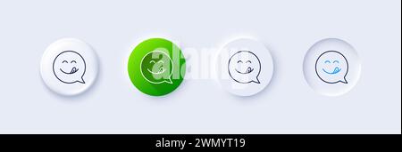 Symbol für leckere Lächeln. Emoticon mit Zungenzeichen. Sprechblase. Zeilensymbole. Vektor Stock Vektor