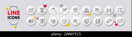 Kohlewagen, abnehmendes Diagramm und Symbole für QR-Codelinien. Für Web-App drucken. Weiße Tasten 3D-Symbole. Vektor Stock Vektor