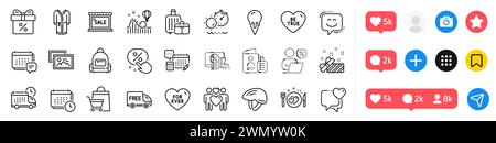 Für immer, Präsentieren und Eiscreme werden Symbole verpackt. Für Web-App. Social-Media-Symbole. Vektor Stock Vektor