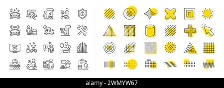 Zeilensymbole für Professional Services. Symbole für Autoreparatur, Hausreinigung, technische Serviceleistungen. Designelemente. Vektor Stock Vektor