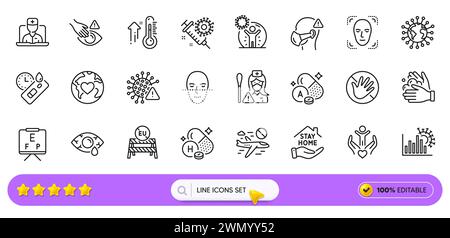 Liniensymbole für Pfleger, Freiwillige und Coronavirus für Web-App. Piktogramsymbol. Zeilensymbole. Vektor Stock Vektor