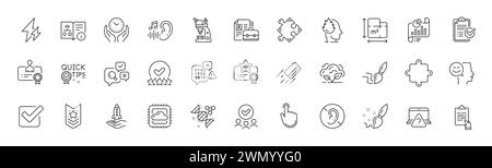 Symbole für Pinsel, Pinsel und genehmigte Gruppenlinien. Für Web-App drucken. Zeilensymbole. Vektor Stock Vektor