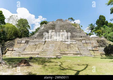 Blick auf die archäologische Stätte Lamanai, Belize, Mittelamerika Stockfoto