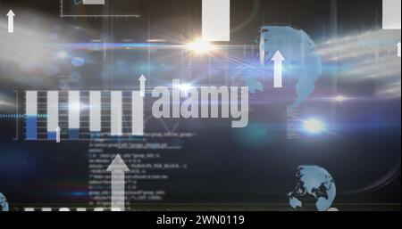 Bild von Pfeilen und Datenverarbeitung über Sportstadien Stockfoto