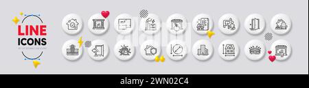 Symbole für Hausabmessungen, Plan und Krankenhausgebäude. Für Web-App drucken. Weiße Tasten 3D-Symbole. Vektor Stock Vektor