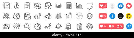 Empowerment, Accounting und Hearing Line Icons Pack. Für Web-App. Social-Media-Symbole. Vektor Stock Vektor