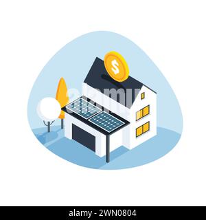 Haus zu vermieten. Hypothekenhäuser kaufen. Immobilien. Isometrische Vektordarstellung. Stock Vektor