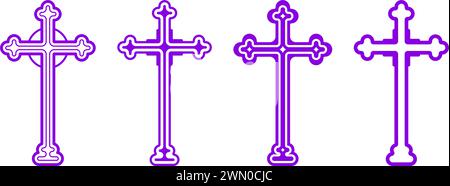 Set mit gotischem christlichem Kreuz Symbol. Illustration des flachen Vektors Stock Vektor