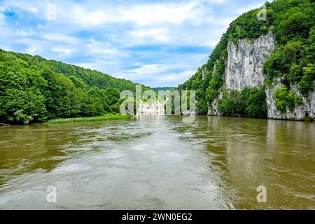 Donauschlucht, Donaudurchbruch, Weltenburg, Deutschland, Europa. Die Donauschlucht liegt am niederbayerischen Abschnitt der Donau zwischen der Stadt Ke Stockfoto