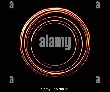 Gelb-roter Laser-Leuchtkreis isoliert auf schwarzem Hintergrund. Neonkreise. Abstrakte Vektorillustration. Stock Vektor