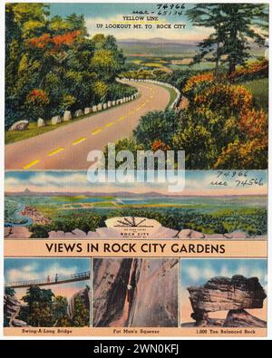 Gelbe Linie Lookout Mt. Nach Rock City. Blick auf die Rock City Gardens. Gelbe Linie Lookout Mt. Nach Rock City. Blick auf die Rock City Gardens Stockfoto