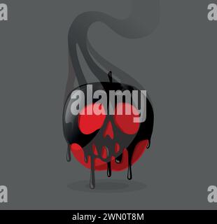 Vergifteter roter Apfel mit Schädelgift überzogen. Schneewittchen Halloween-Konzept Stock Vektor