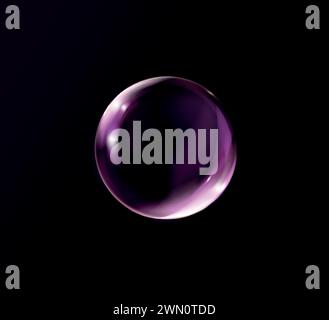 Magische rosa Fantasy bunte Blase isoliert auf schwarzem Hintergrund realistische transparente Seifenblase Stock Vektor