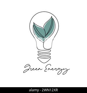 Diese Illustration im Linienstil zeigt eine Lampe mit grünen Blättern. Stock Vektor