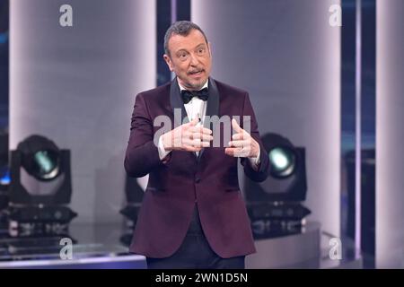 Rom, Italien. Februar 2024. Amadeus nimmt an der Rai-fernsehsendung La TV fa 70 im Auditorium Rai Teil. (Foto: Mario Cartelli/SOPA Images/SIPA USA) Credit: SIPA USA/Alamy Live News Stockfoto