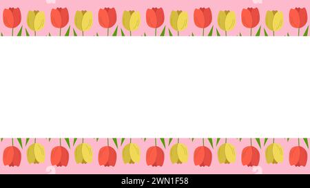 Wunderschöner Frühlingshintergrund mit Tulpen blühend. Vorlage mit Kopierbereich. Vektorillustration, rosa Hintergrund Stock Vektor